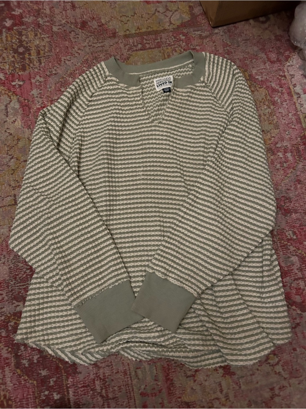 Aerie Medium Striped Olive & Cream Knit Sweatshirt